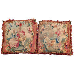 Antique Pair of 18th Century Aubusson Coverings Now Faced on Pillows