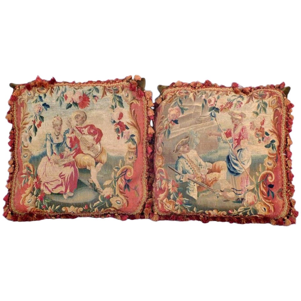 Pair of 18th Century Aubusson Coverings Now Faced on Pillows