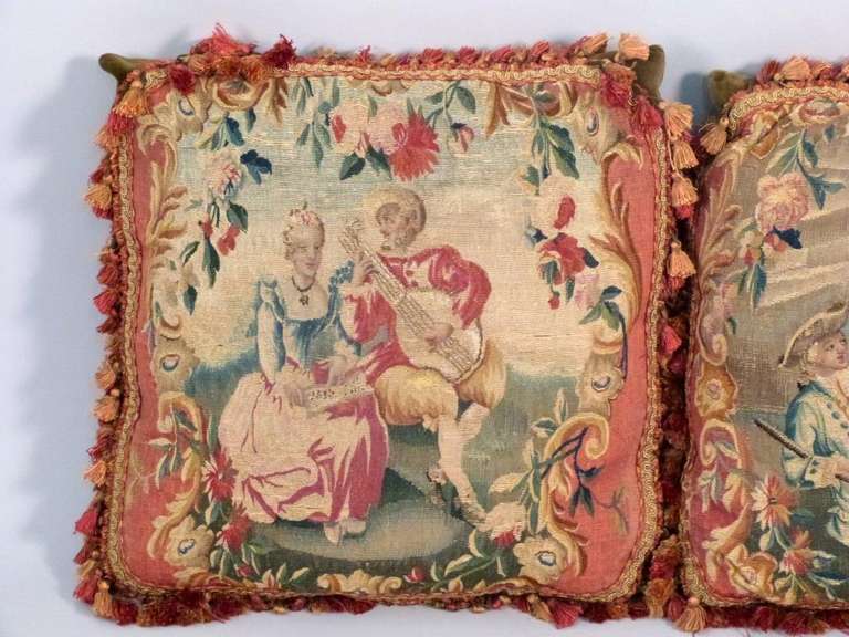 Pair of 18th Century Aubusson Coverings Now Faced on Pillows 1