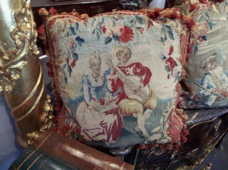Pair of 18th Century Aubusson Coverings Now Faced on Pillows 2