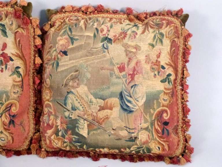 Wool Pair of 18th Century Aubusson Coverings Now Faced on Pillows