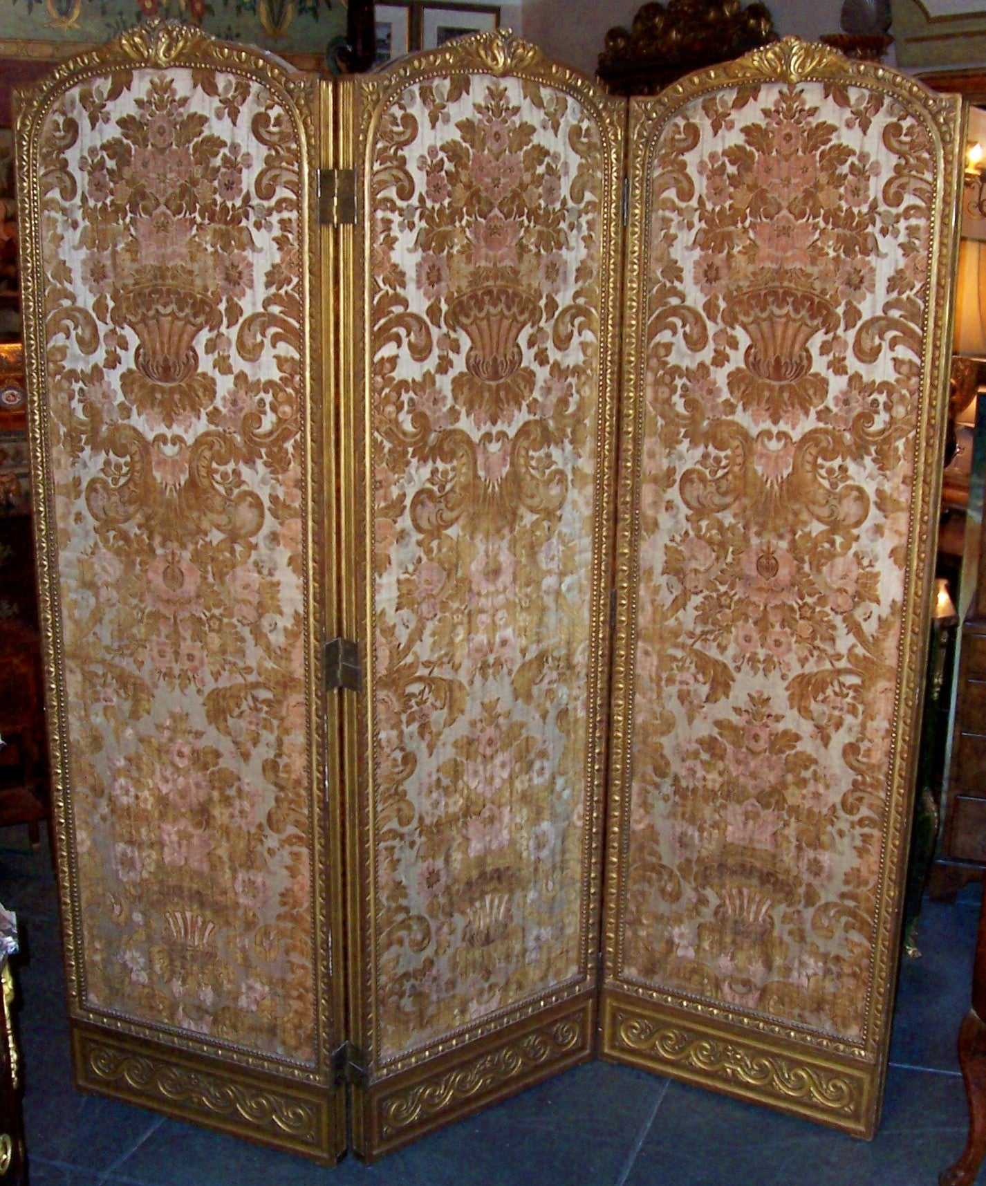 Italian or French Louis XVI Style Giltwood Screen in Cut Silk Velvet