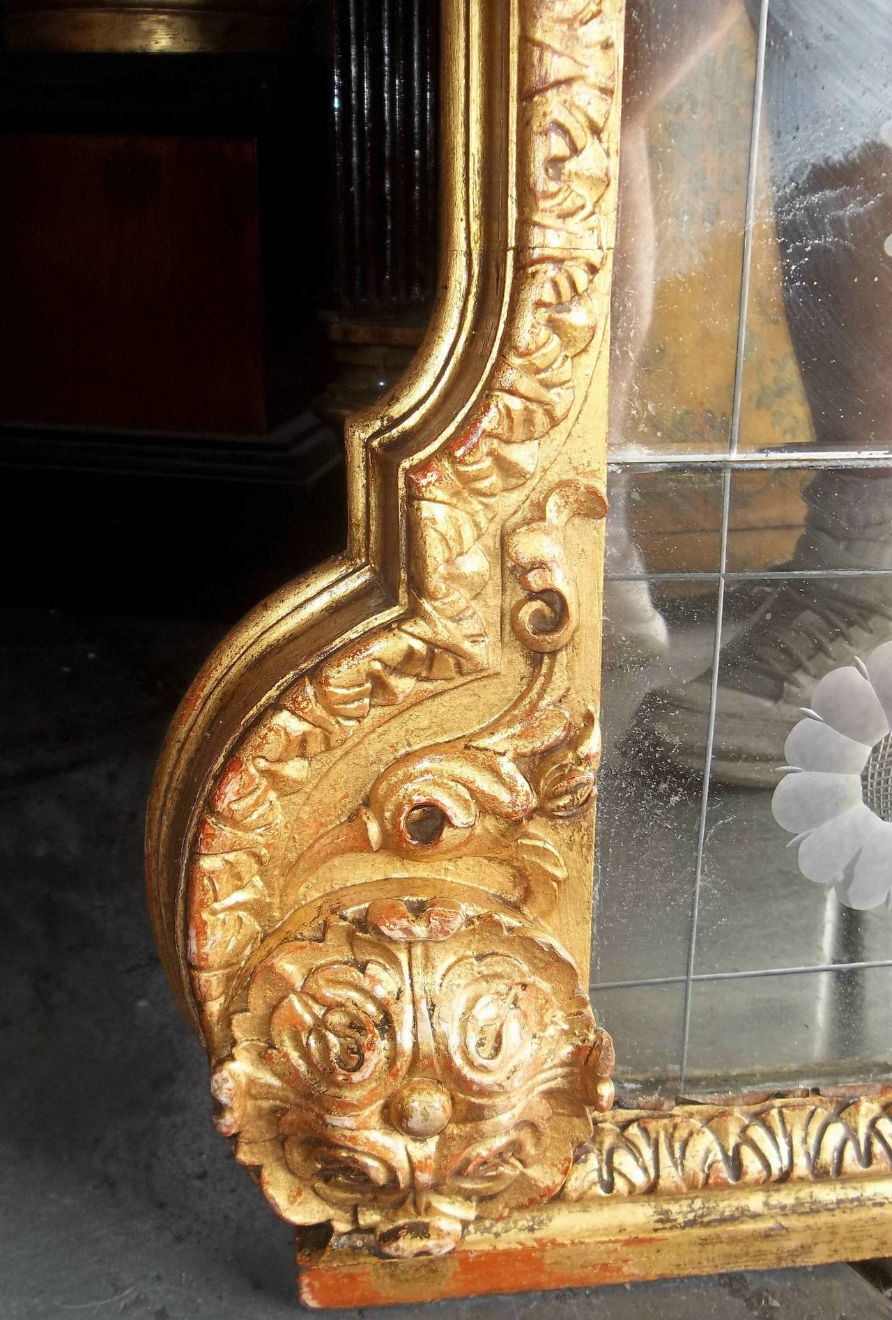 Neoclassical Revival Italian Trumeau Mirror with Venetian Etched Floral Plates and Floral Oil