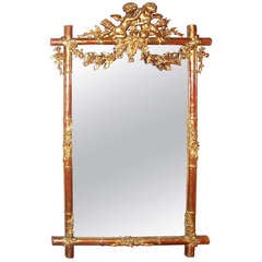Giltwood Faux Bamboo Mirror with Cherubs or Putti 1