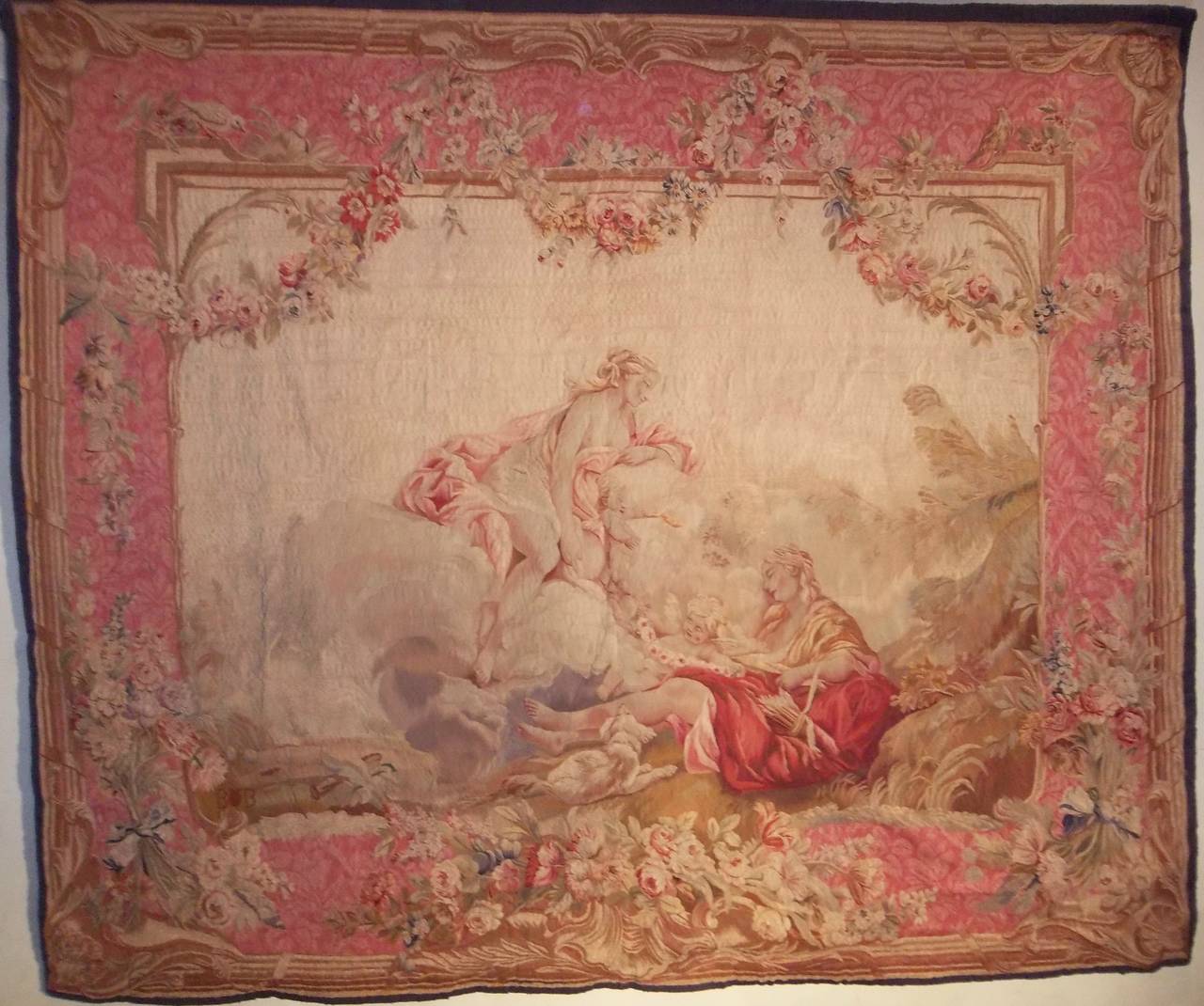 Large French, Louis XV, Beauvais Style Tapestry in Boucher Rococo Taste In Distressed Condition In Nashville, TN