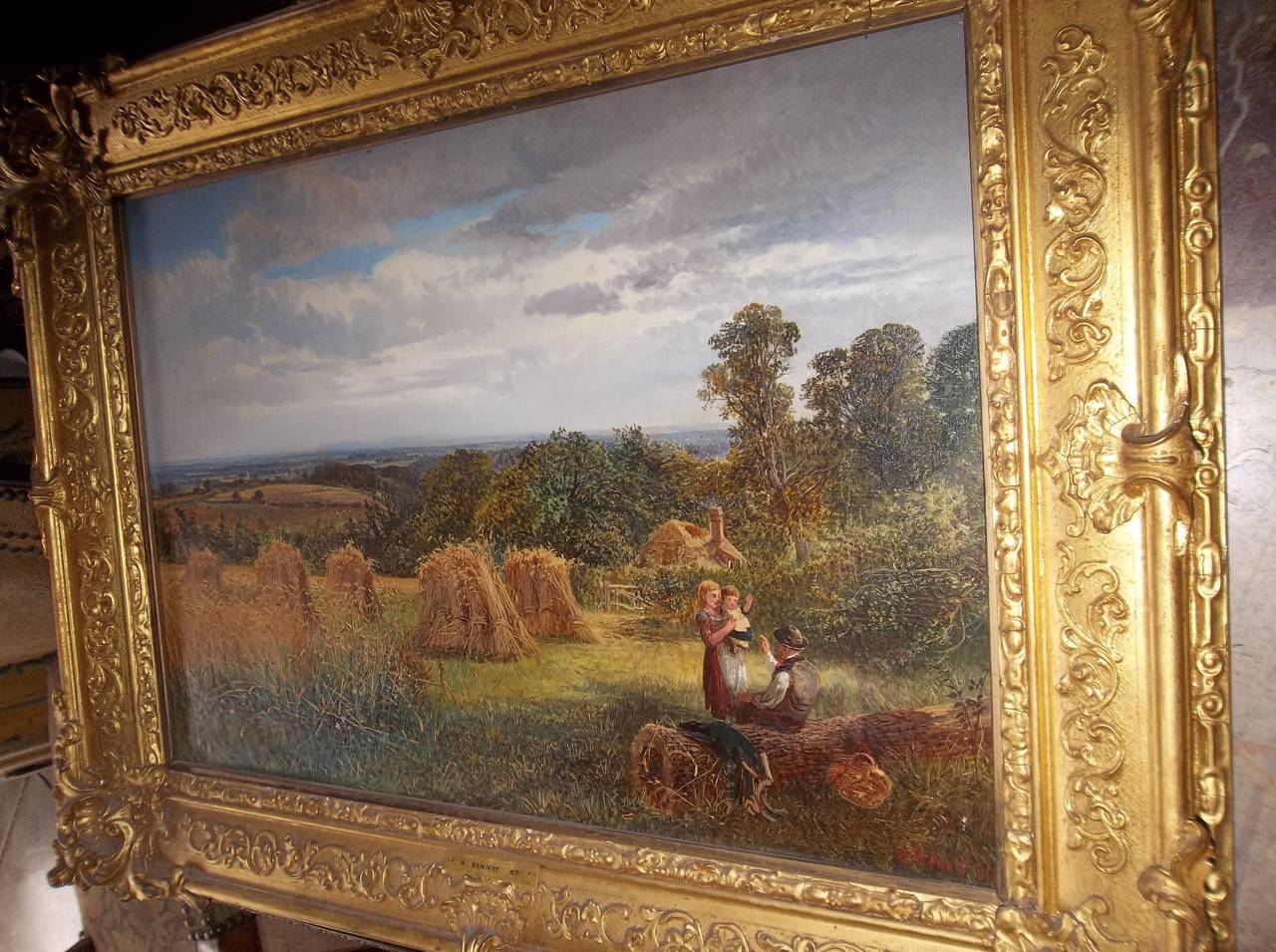 English Landscape of Cornfields Signed and Dated 1867 A. J. Bennett In Excellent Condition In Nashville, TN