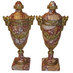 Pair of Neoclassical style Breccia Marble Urns Mounted Lamps