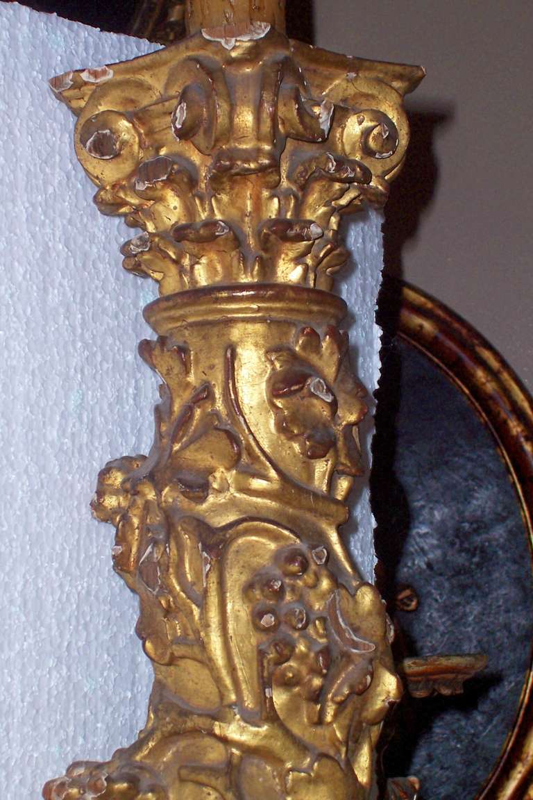 Carved Pair of 17th century Baroque Giltwood  Solomonic Columns Now Lamps