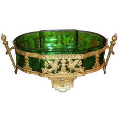 Large  Empire style green glass & gilt bronze ( ormolu ) mounted compote