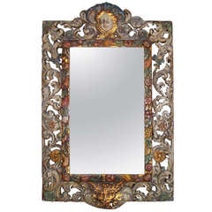 Italian Carved &, painted , polychrome Baroque Style Mirror