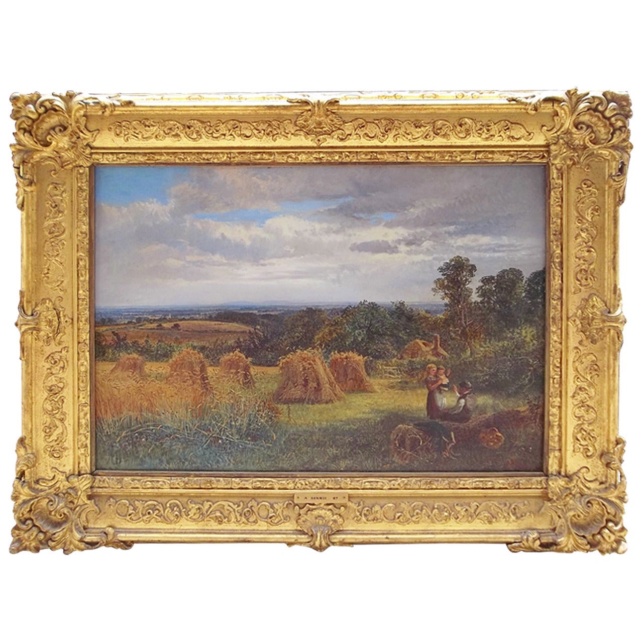 English Landscape of Cornfields Signed and Dated 1867 A. J. Bennett