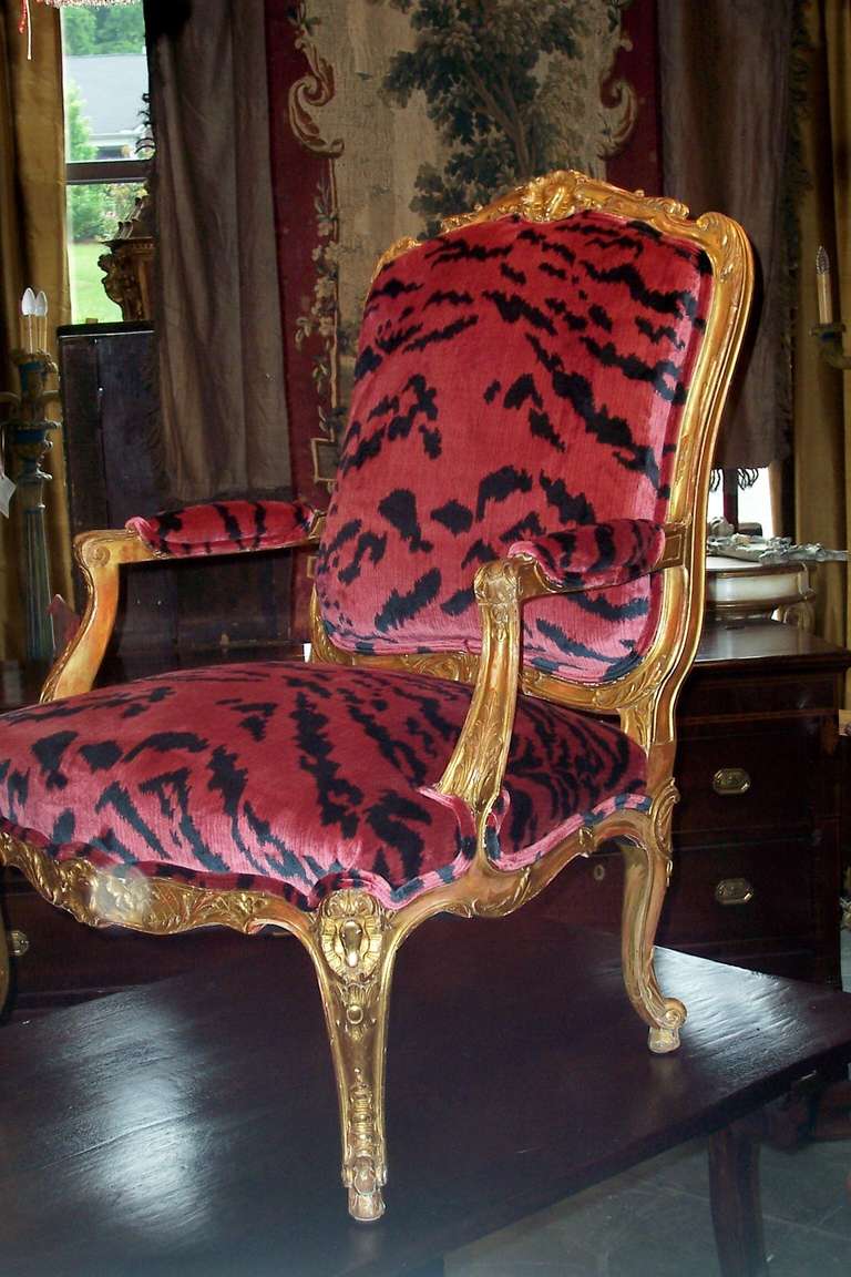 Wood Large Carved Louis Xv Style Giltwood Armchair , Original Gilt