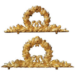Pair of Louis XVI Style Carved Giltwood Fragments of Floral and Laurel Wreath