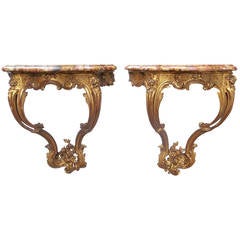 Pair of Louis XV Style Giltwood  Consoles