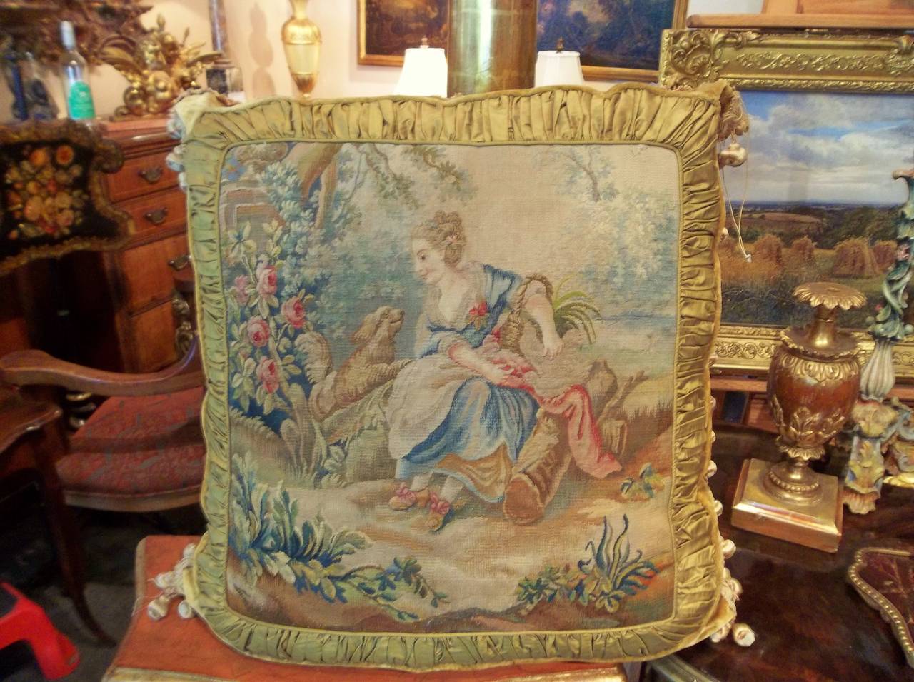 Louis XV Pair of Oversized Aubusson Tapestry Panels Fitted as Pillows