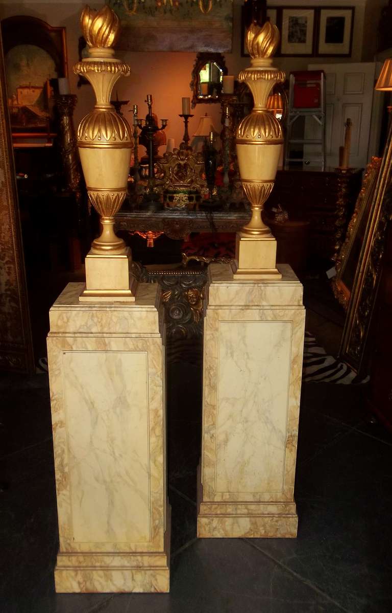 Unknown Pair of Neoclassical Styled Urns on Pedestals