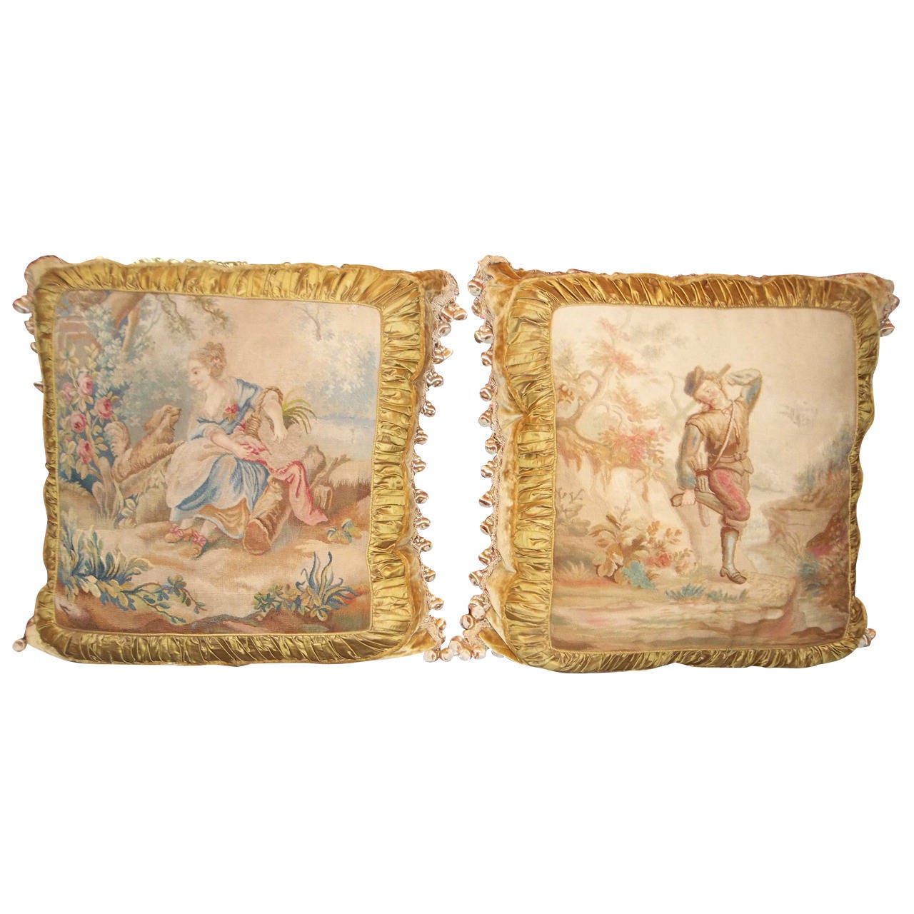 Pair of Oversized Aubusson Tapestry Panels Fitted as Pillows at 1stdibs