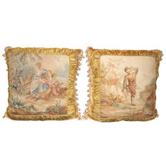 Pair of Oversized Aubusson Tapestry Panels Fitted as Pillows