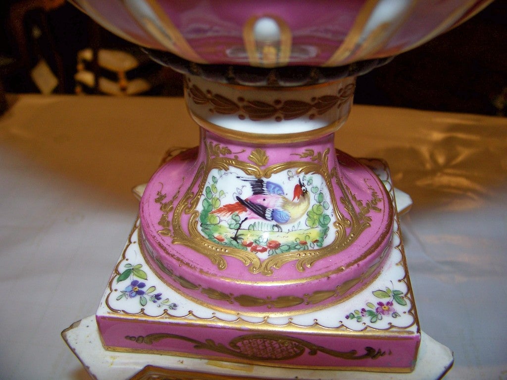 19th Century Pair of Pompadour Pink Hard Paste English Urns