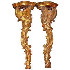 Antique Tall pair of rococo gilt mecca varnish wall brackets or shelves