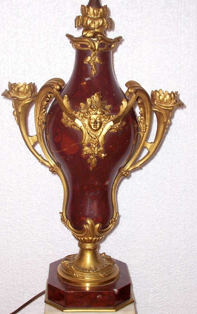 Louis XV Style Ox Blood Red Marble Candelabrum with Ormolu Fittings