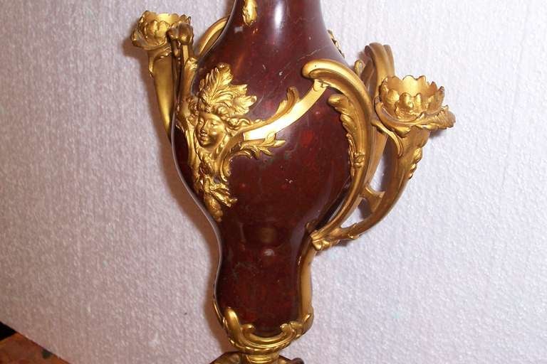 Rococo Louis XV Style Ox Blood Red Marble Candelabrum with Ormolu Fittings