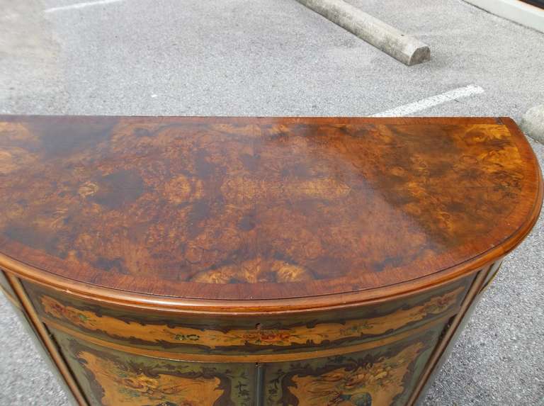 Wood Chinoiserie Styled Painted Demilune Commode
