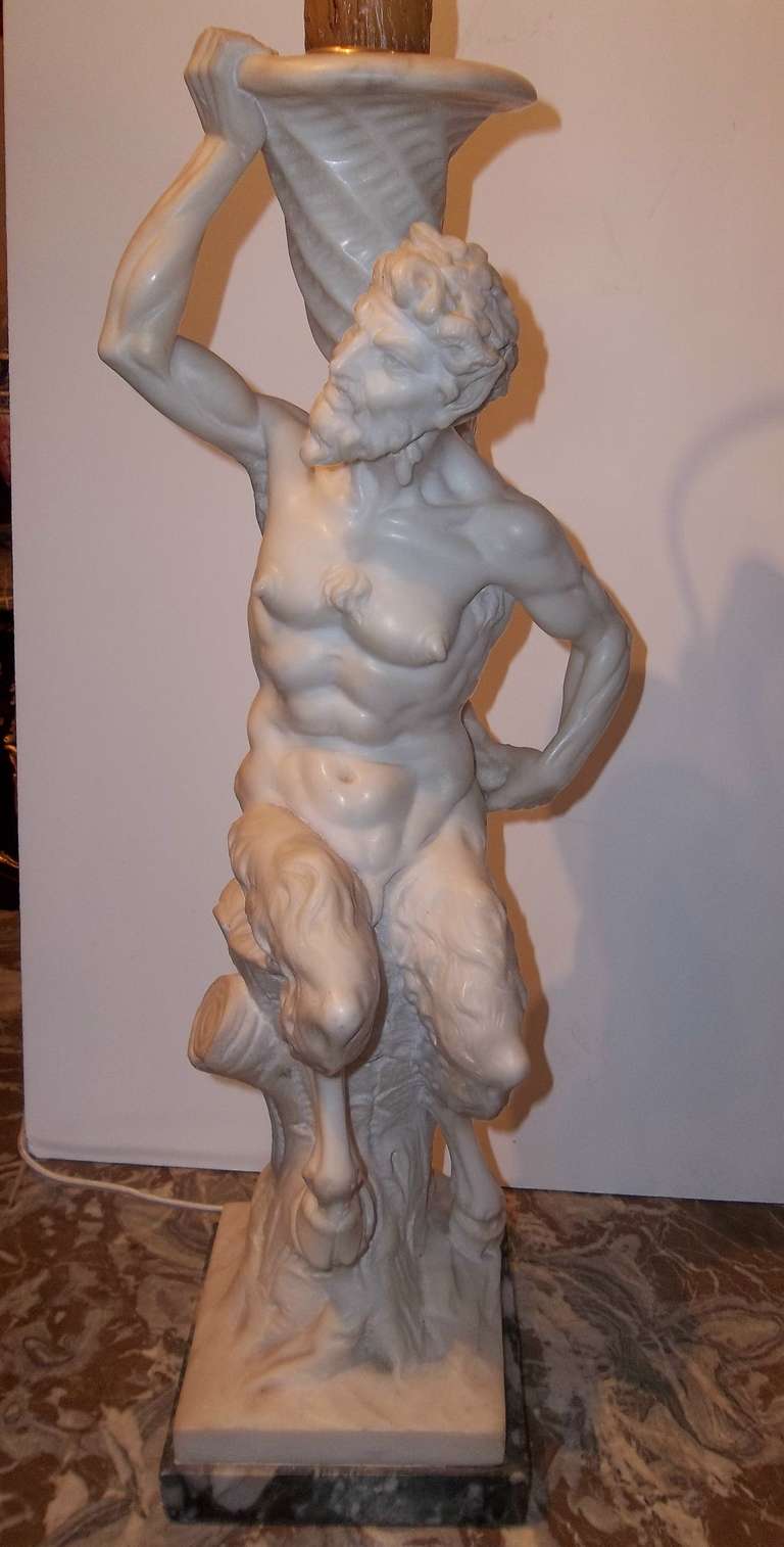 Erotic Carved Marble Satyr Now Mounted as Lamp