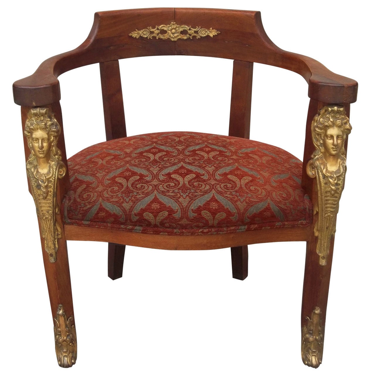 Empire Style Mahogany Library Tub Fauteuil de Bureau or Desk Chair For Sale
