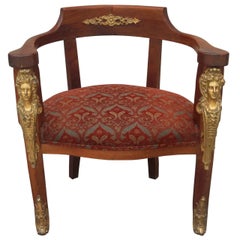 Used Empire Style Mahogany Library Tub Fauteuil de Bureau or Desk Chair