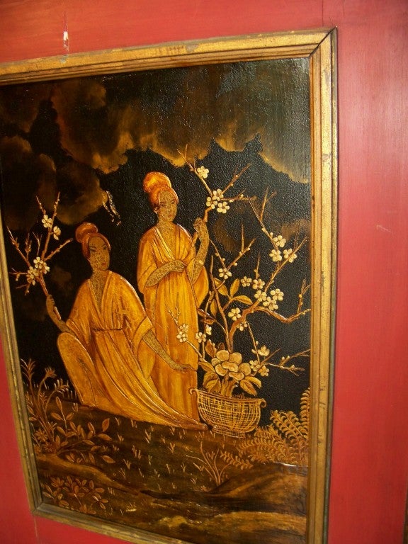 Edwardian French or Italian chinoiserie or japanned trumeau mirror