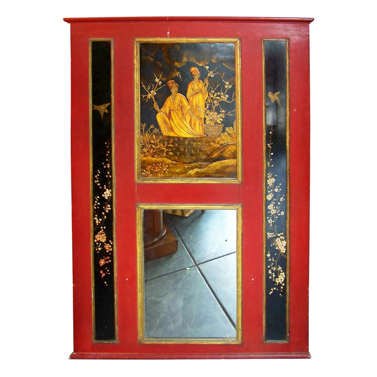 French or Italian chinoiserie or japanned trumeau mirror