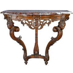 Early Louis XV Rococo Hand Carved Console Table