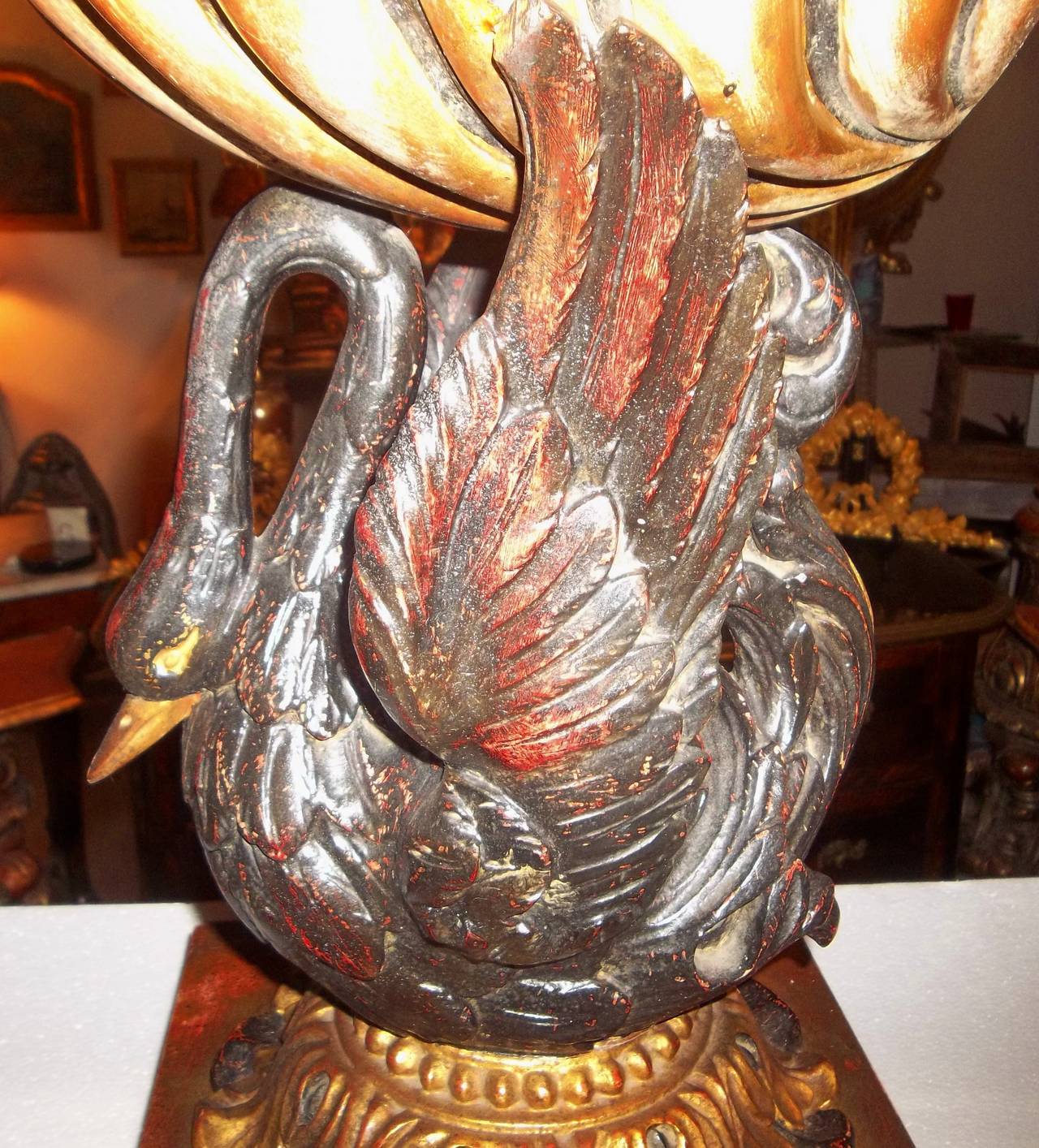 Pair Louis XVI style Italian Figural Swan and Giltwood Low Tables or Stools