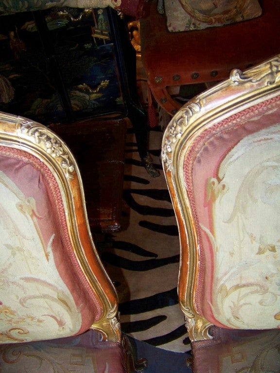 Gilt Pair of Louis XV style giltwood chairs with tapestry covering