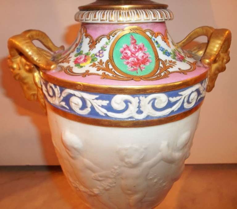 Louis XVI Sevres Style and Parcel-Biscuit Vase, Mounted as a Lamp