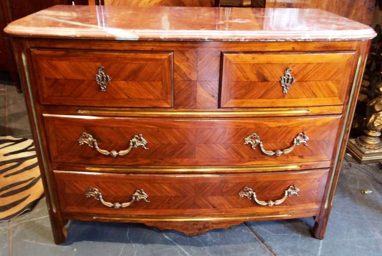 Regence Style Tulipwood And Kingwood Parquetry Commode In Excellent Condition In Nashville, TN