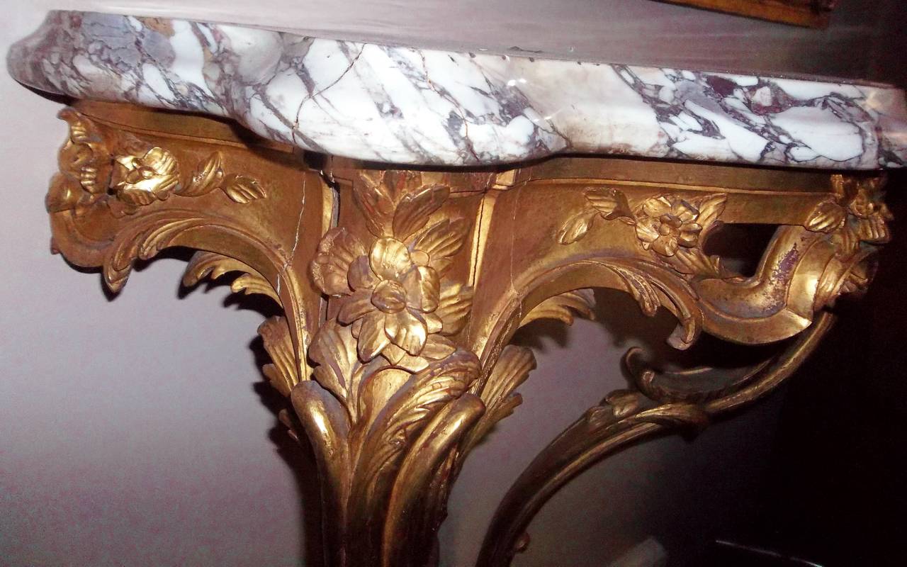 Louis XV Style Giltwood Console of Cul de Lampe Form 1