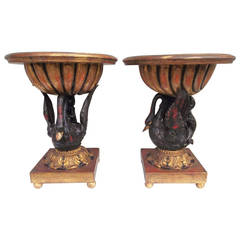 Pair Louis XVI style Italian Figural Swan and Giltwood Low Tables or Stools