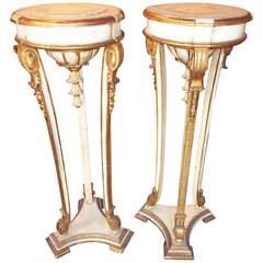 Vintage Pair of Neoclassical Styled Painted and Giltwood Stands or Pedestals