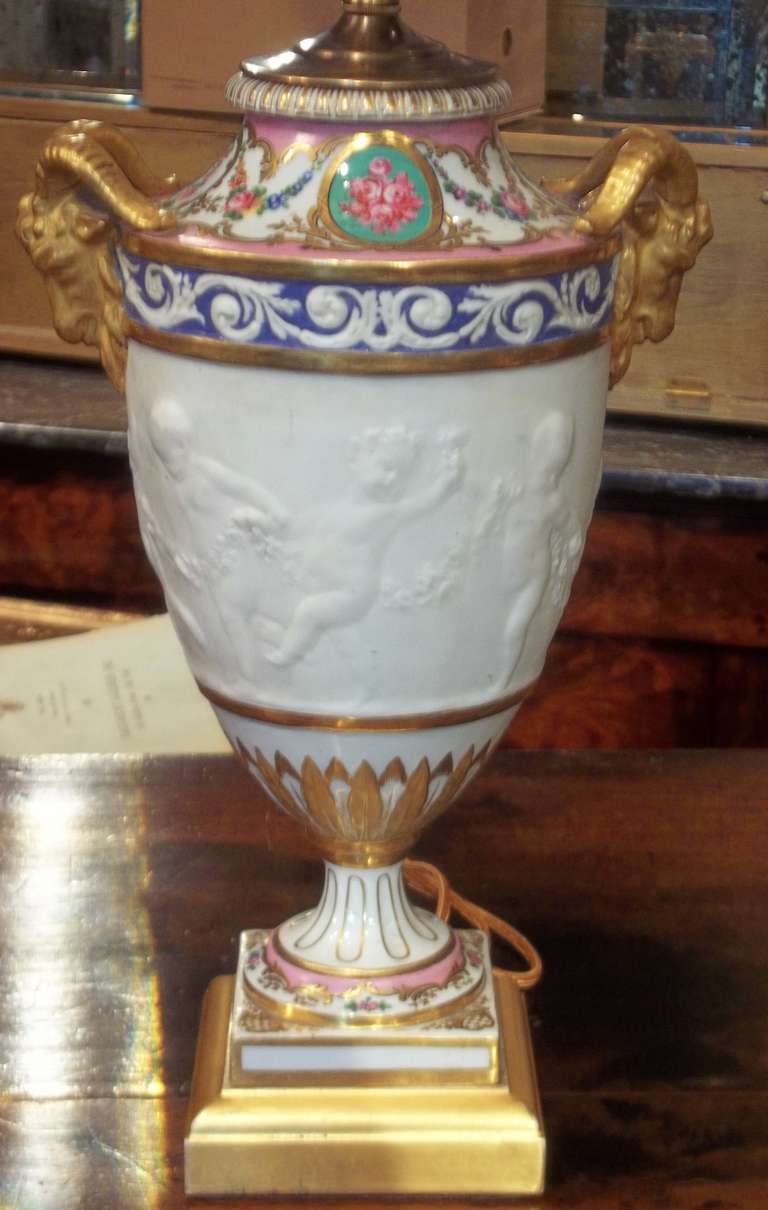 Sevres Style and Parcel-Biscuit Vase, Mounted as a Lamp