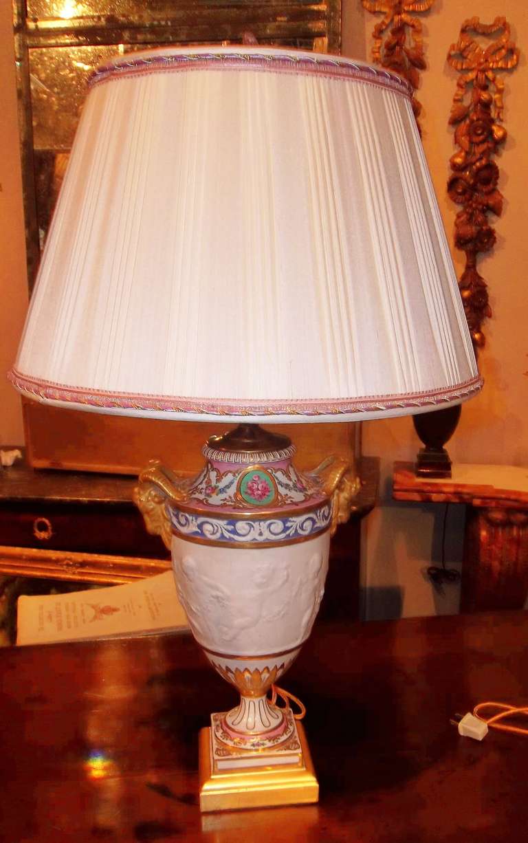 Porcelain Sevres Style and Parcel-Biscuit Vase, Mounted as a Lamp