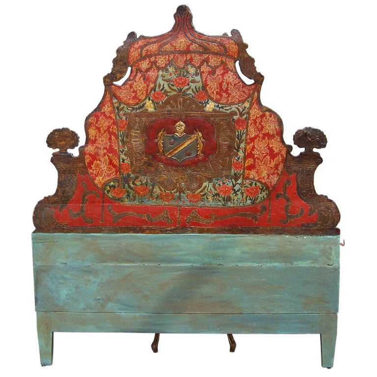 Italian (probably Venetian) Carved and Painted Queen Headboard