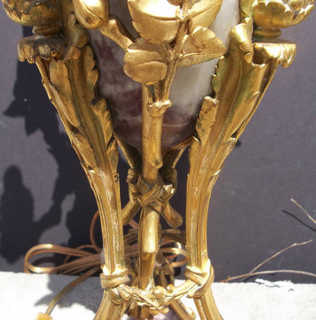 Lavender and Rouge Marble Gilt Bronze Candelabra Now a Lamp For Sale 2