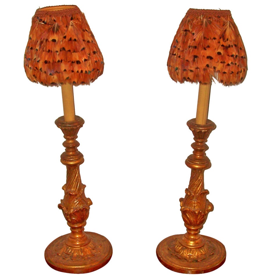 pair giltwood candlesticks now mounted as lamps