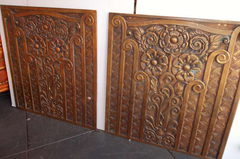 American Pair of Solid Bronze Art Deco Panels or Architectural Fragment