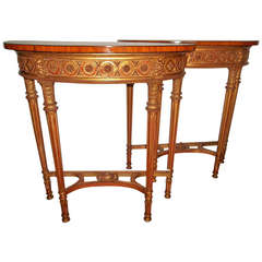 Pair of English Edwardian Adam Style Giltwood Consoles in French Taste