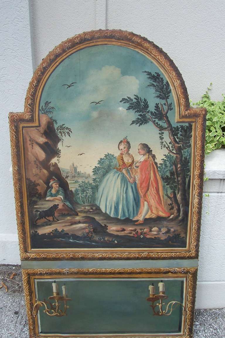 Mid-19th Century Louis XVI Style Trumeau Panel with Trompe L'oeil Mirror Panel For Sale