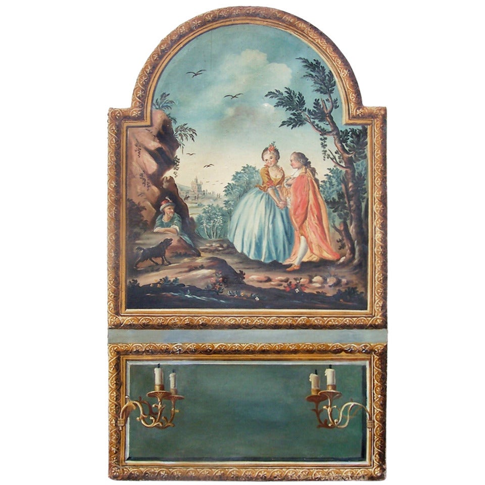 Panneau Trumeau de style Louis XVI avec panneau de miroir en trompe-l'œil en vente