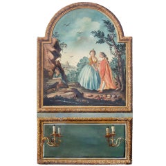 Vintage Louis XVI Style Trumeau Panel with Trompe L'oeil Mirror Panel